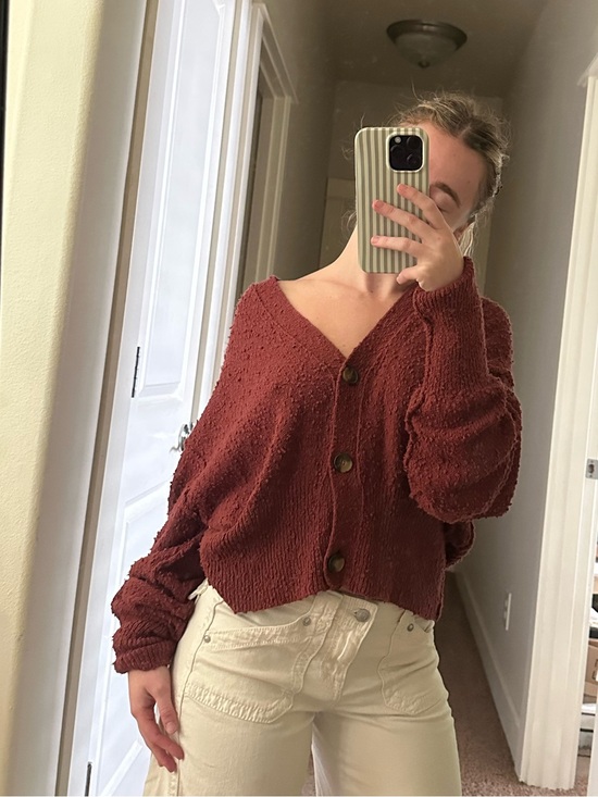 Free People Sweaters - Free People Rust Red Chunky Button Cardigan